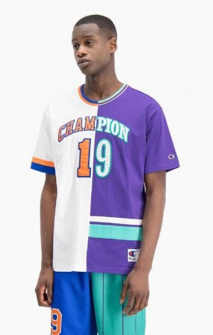 Champion NBMIX Patchwork 'Champion 19' Basketball T-shirt Herr Vita Lila | 6312-HRNAK