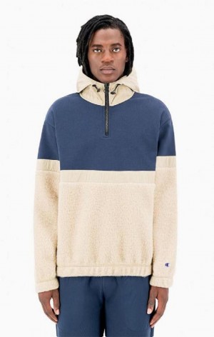 Champion Oversized C Logo Half Zip-Up Teddy Hoodie Hoodie Herr Beige | 9532-JAQIS