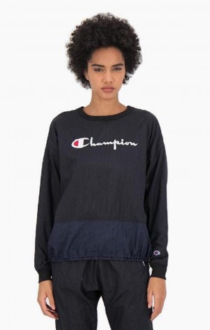 Champion Panel Detail Script Logo Sweatshirt Tröjor Dam Svarta | 1270-GDPFA