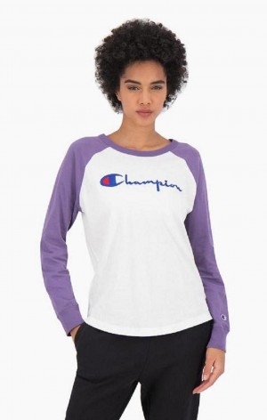 Champion Raglan Sleeve Script Logo Baseball Top T-shirt Dam Vita Lila | 1675-ANDRK