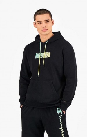 Champion Rainbow Box Script Logo Hoodie Hoodie Herr Svarta | 1027-AFICW