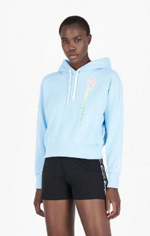 Champion Rainbow Script Logo Hoodie Hoodie Dam Ljusblå | 2148-TMHIE