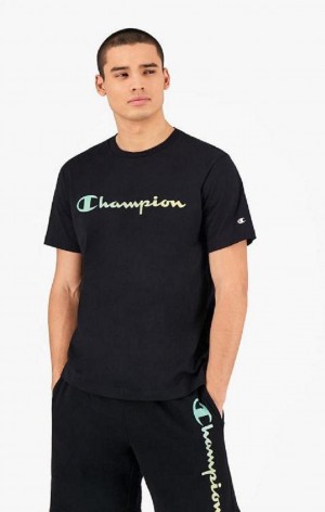 Champion Rainbow Script Logo T-Shirt T-shirt Herr Svarta | 3921-IQZXK