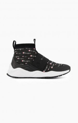 Champion Rally Script Logo Sock Runner Trainers Träningsskor Dam Svarta | 4823-TRVLZ