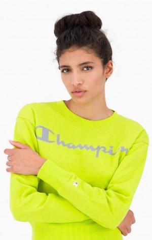 Champion Reflective Logo Fleece Sweatshirt Tröjor Dam Olivgröna Gröna | 6194-ZWYXQ