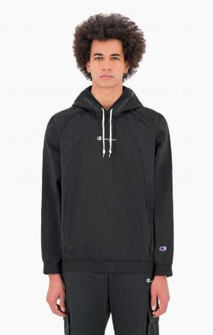 Champion Reflective Logo Mesh Panel 2-in-1 Sweatshirt Hoodie Herr Svarta | 1427-DSYZL