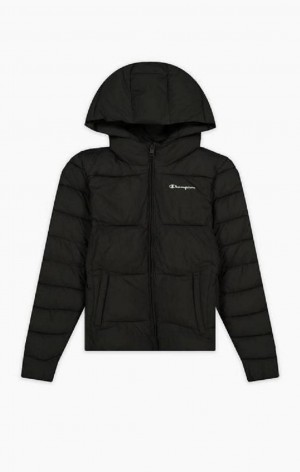 Champion Reflective Logo Vadderad Hooded Jacket Jackor Dam Svarta | 3584-OZUQB