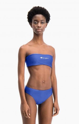 Champion Reversible Script Logo Bikini Top Badkläder Dam Blå | 9302-AMHBZ