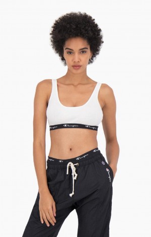 Champion Räfflad Bomull Logo Trim Bralette Badkläder Dam Vita | 2408-IFYBQ