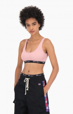 Champion Räfflad Bomull Logo Trim Bralette Badkläder Dam Rosa | 0925-PCGEX