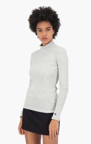 Champion Räfflad Polo Neck Top T-shirt Dam Ljusgrå | 5304-DGIEQ