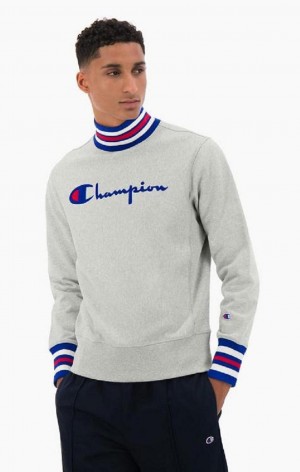 Champion Ringer Trim High Neck Reverse Weave Jumper Tröjor Herr Ljusgrå | 2674-HFPLG