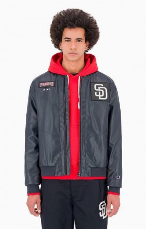 Champion San Diego MLB Fake Läder Bomber Jacket Jackor Herr Mörkblå | 7306-XUKRH