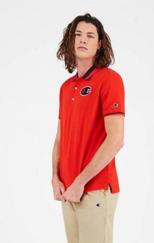 Champion Satin C Logo Polo Shirt T-shirt Herr Röda | 9503-WDUNY