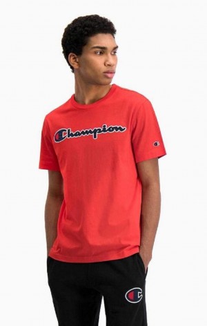 Champion Satin Script Logo T-Shirt T-shirt Herr Röda | 3410-NSMDY