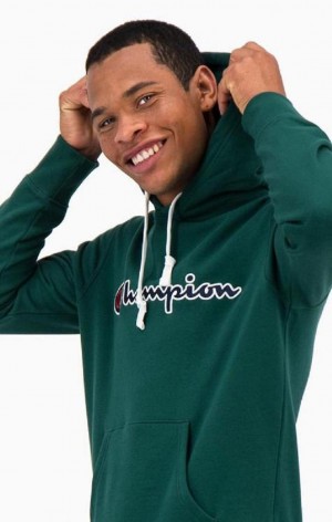 Champion Satin Stitch Script Logo Fleece Hoodie Hoodie Herr Ljusgröna | 2037-NKYCO