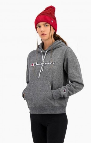 Champion Satin Stitch Script Logo Hoodie Hoodie Dam Mörkgrå | 6970-VFZOI