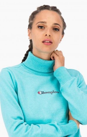 Champion Satin Stitch Script Logo Sweatshirt Tröjor Dam Turkos | 5392-KJGTZ