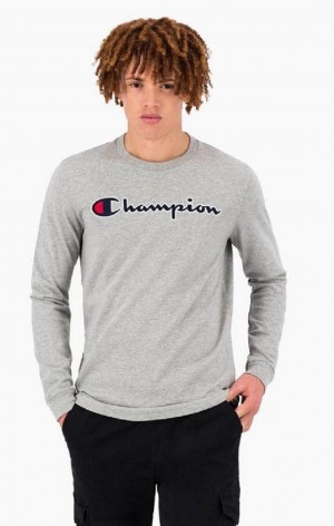 Champion Satin Stitch Script Logo T-Shirt T-shirt Herr Ljusgrå | 6403-FHULK