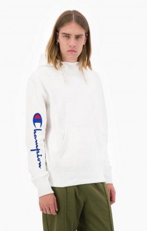 Champion Script Logo Arm Reverse Weave Hoodie Hoodie Herr Vita | 3658-RXNHB