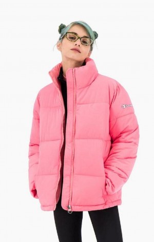 Champion Script Logo Back Vadderad Jacket Jackor Dam Rosa | 8935-GFBRN