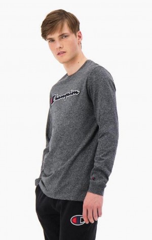 Champion Script Logo Bomull Jersey Sweatshirt Tröjor Herr Mörkgrå | 7104-WAMQT