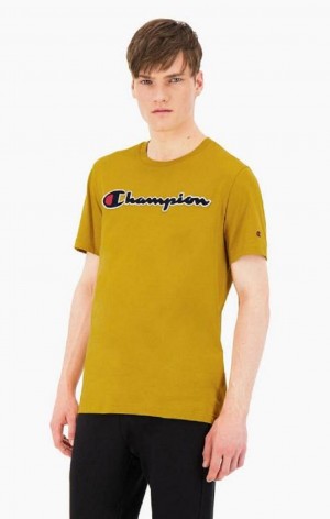 Champion Script Logo Crew Neck T-Shirt T-shirt Herr Guld | 9748-NKCFO