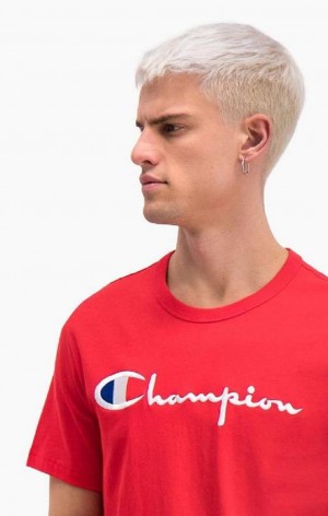 Champion Script Logo Crew Neck T-Shirt T-shirt Herr Röda | 4397-IMTDB