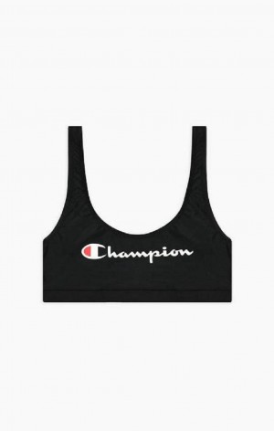 Champion Script Logo Crop Bikini Top Badkläder Dam Svarta | 7458-IMLSZ