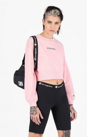 Champion Script Logo Cropped Boxy Sweatshirt Tröjor Dam Rosa | 5604-CLAFP