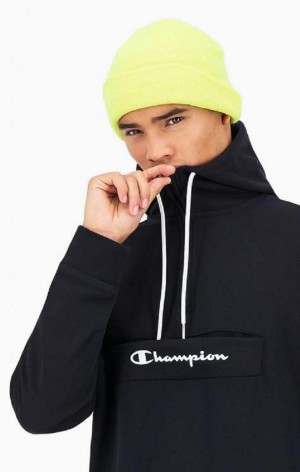 Champion Script Logo Half Zip-Up Hoodie Hoodie Herr Svarta | 1385-IRJUS