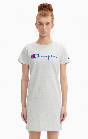 Champion Script Logo Midi T-Shirt Klänning Klänning Dam Ljusgrå | 0847-BXRGL