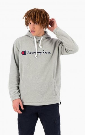 Champion Script Logo Polartech Fleece Hoodie Hoodie Herr Ljusgrå | 4720-HXGSV