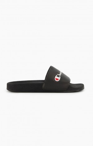 Champion Script Logo Pool Slides Badtofflor Dam Svarta | 7480-CLBKH