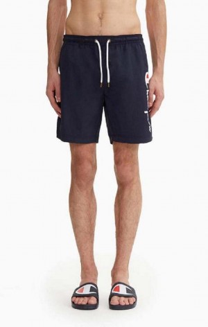 Champion Script Logo Print Board Shorts Badkläder Herr Mörkblå | 3740-VFJUL