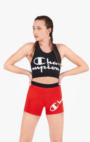 Champion Script Logo Print Racer Back Sports Bra Sport BH Dam Svarta | 3051-ZICTJ