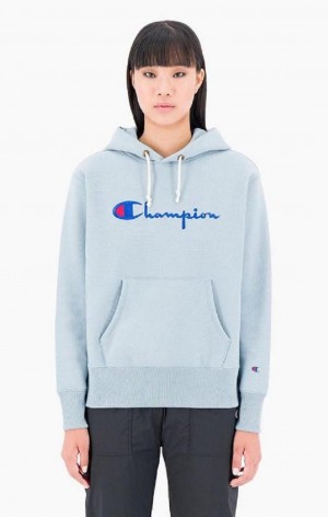 Champion Script Logo Reverse Weave Hoodie Hoodie Dam Turkos Blå | 1945-PXNFK