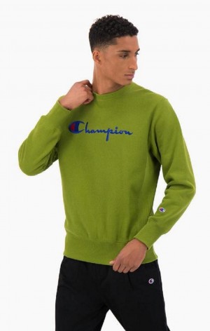 Champion Script Logo Reverse Weave Sweatshirt Tröjor Herr Gröna | 3620-KVPML