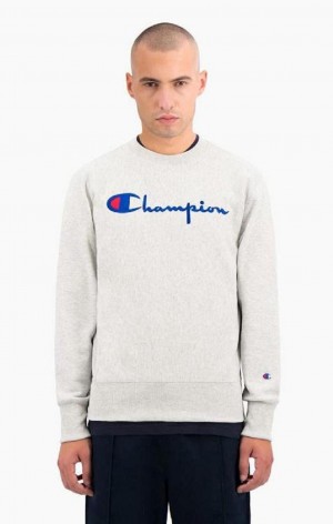 Champion Script Logo Reverse Weave Sweatshirt Tröjor Herr Grå | 0942-TYHUV