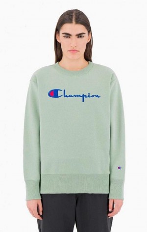 Champion Script Logo Reverse Weave Sweatshirt Tröjor Dam Gröna | 6850-ESYIO