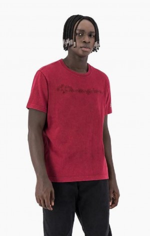 Champion Script Logo Washed T-Shirt T-shirt Herr Vinröda | 5428-LSTPU