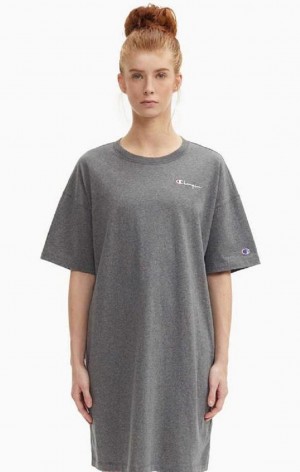 Champion Small Script Logo Oversized T-Shirt Klänning Klänning Dam Mörkgrå | 8520-YXRBU