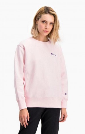 Champion Small Script Logo Reverse Weave Sweatshirt Tröjor Dam Rosa | 6480-JUAKN