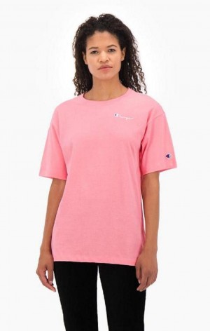 Champion Small Script Logo T-Shirt T-shirt Dam Rosa | 2547-QIUBH