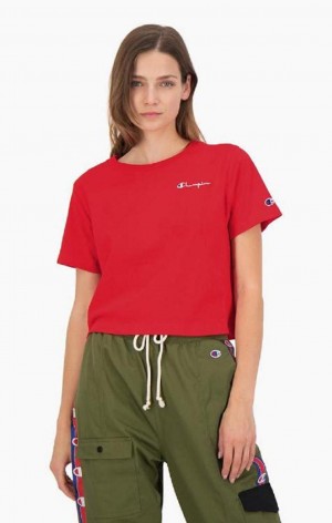 Champion Statement Logo Detail Cropped T-Shirt T-shirt Dam Röda | 6950-MBLVO