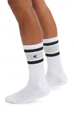 Champion Stripe Räfflad Crew Socks Strumpor Herr Vita | 2936-WUECY