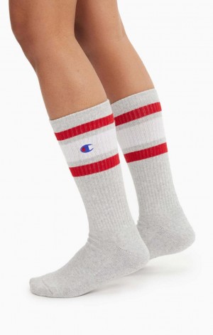 Champion Stripe Räfflad Crew Socks Strumpor Herr Ljusgrå | 3104-DOHZK