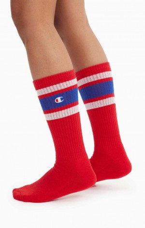 Champion Stripe Räfflad Crew Socks Strumpor Dam Röda | 9461-JQCTB