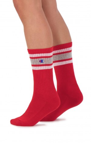 Champion Stripe Räfflad Crew Socks Strumpor Dam Röda | 6038-MVFEW