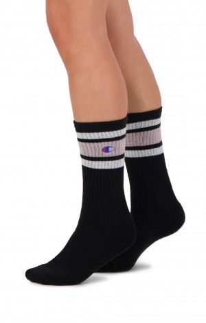 Champion Stripe Räfflad Crew Socks Strumpor Dam Svarta Rosa | 2765-IYXKV